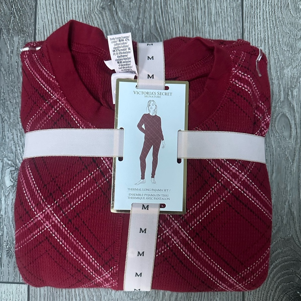 Victoria's Secret Burgundy Plaid Thermal Pajama Set